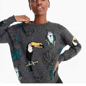 Demylee J. Crew medium grey Toucan beetle wool crewneck Sweater cropped leaf